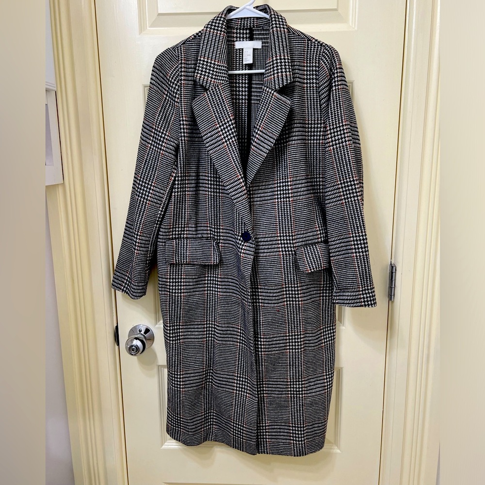 Grey with brown plaid thin coat